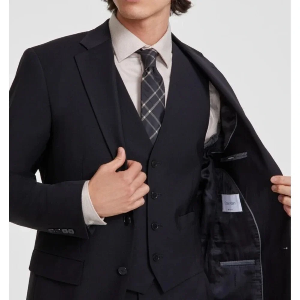 Calvin‎ Klein Mens Slim-fit Suit Jacket Blazer 44R Black Solid Stretch E06798